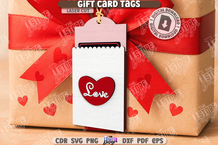Valentine's Day Gift Card Tag Laser Cut|Hanging Gift Tag SVG