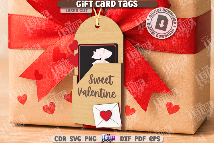 Valentine's Day Gift Card Tag Laser Cut|Hanging Gift Tag SVG