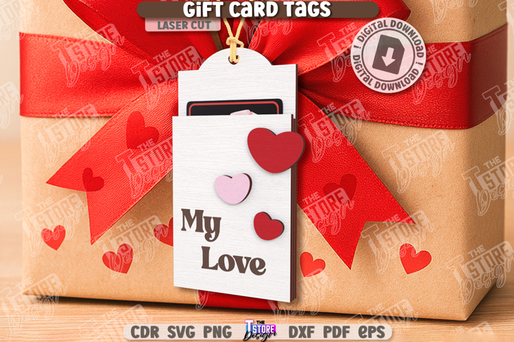 Valentine's Day Gift Card Tag Laser Cut|Hanging Gift Tag SVG