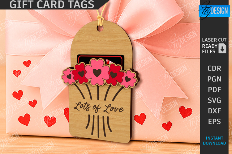 Valentine's Day Gift Card Tag Laser Cut|Hanging Gift Tag SVG