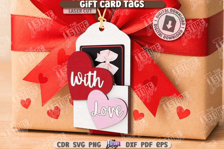 Valentine's Day Gift Card Tag Laser Cut|Hanging Gift Tag SVG