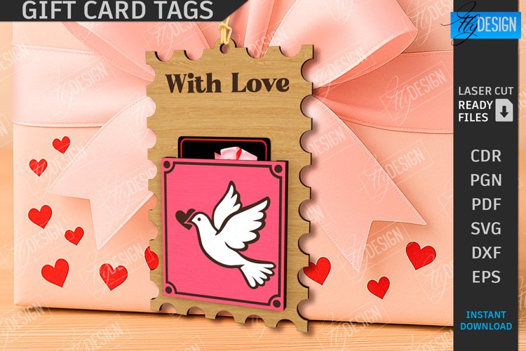 Valentine's Day Gift Card Tag Laser Cut|Hanging Gift Tag SVG