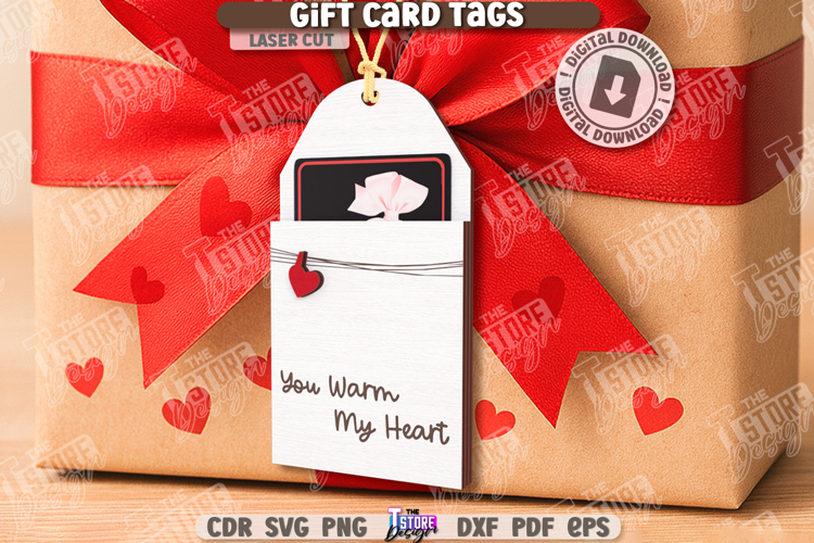 Valentine's Day Gift Card Tag Laser Cut|Hanging Gift Tag SVG
