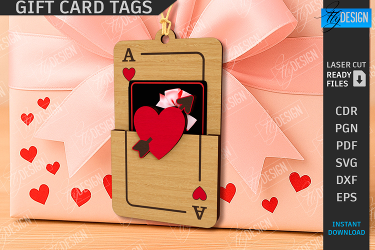 Valentine's Day Gift Card Tag Laser Cut|Hanging Gift Tag SVG