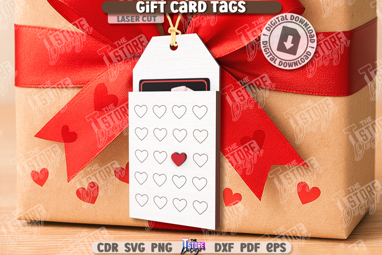Valentine's Day Gift Card Tag Laser Cut|Hanging Gift Tag SVG