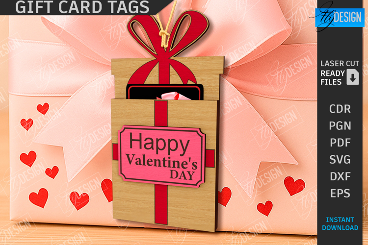 Valentine's Day Gift Card Tag Laser Cut|Hanging Gift Tag SVG