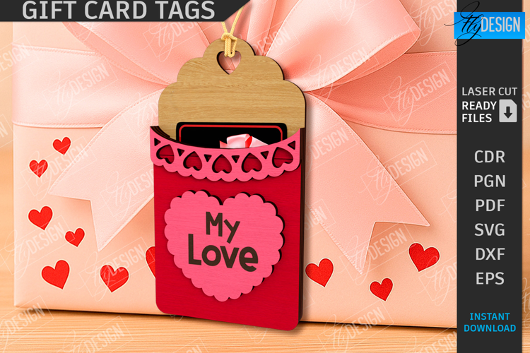 Valentine's Day Gift Card Tag Laser Cut|Hanging Gift Tag SVG