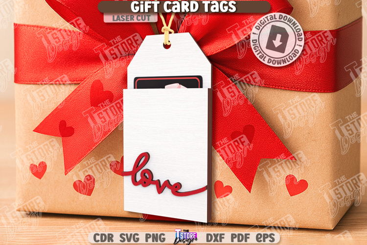 Valentine's Day Gift Card Tag Laser Cut|Hanging Gift Tag SVG
