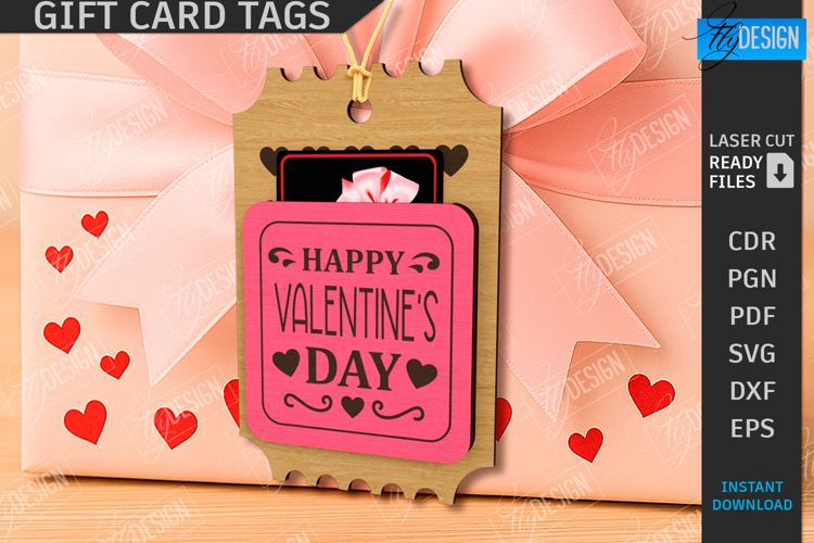 Valentine's Day Gift Card Tag Laser Cut|Hanging Gift Tag SVG