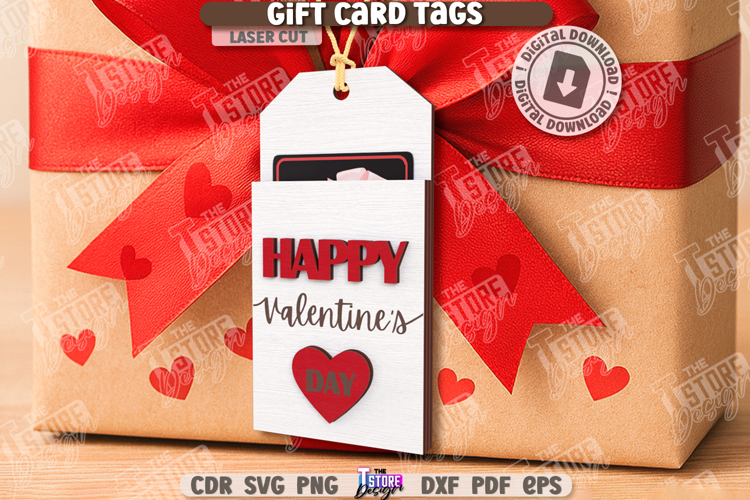 Valentine's Day Gift Card Tag Laser Cut|Hanging Gift Tag SVG