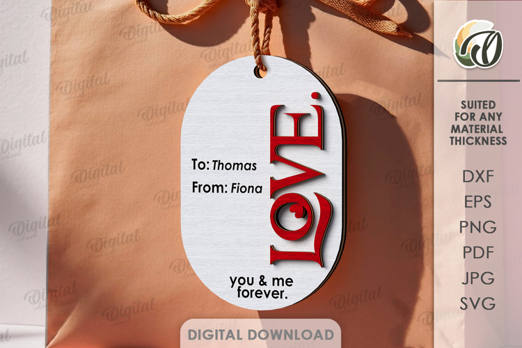 Valentines Day Gift Tag Laser Cut. Valentine Gift SVG