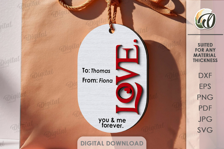 Valentine's Day Gift Tag Laser Cut. Valentine Gift SVG
