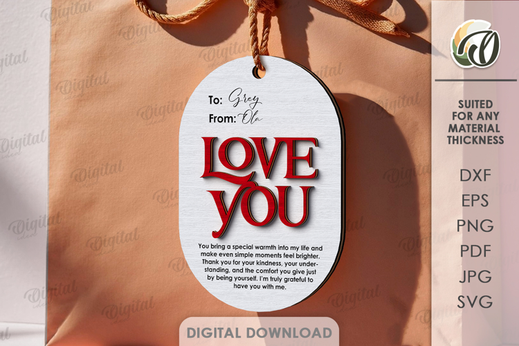 Valentine's Day Gift Tag Laser Cut. Valentine Gift SVG