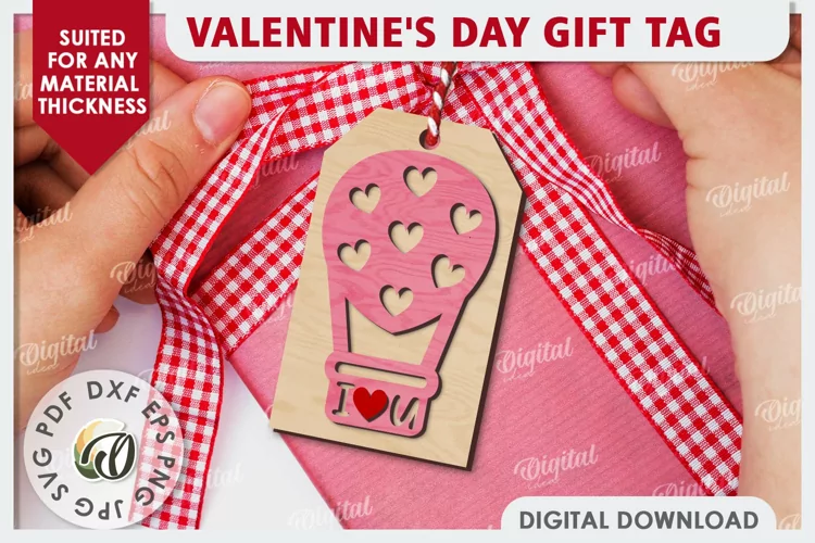 Valentine's Day Gift Tag Laser Cut. Valentine's Decor SVG