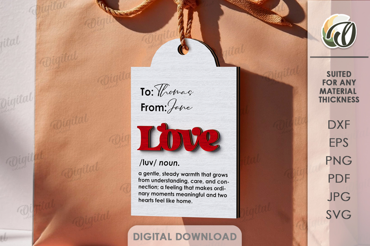 Valentine's Day Gift Tag Laser Cut. Valentine Gift SVG