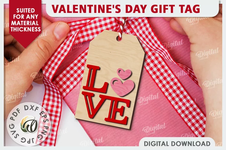Valentine's Day Gift Tag Laser Cut. Valentine's Decor SVG