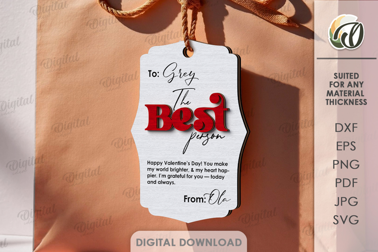 Valentine's Day Gift Tag Laser Cut. Valentine Gift SVG