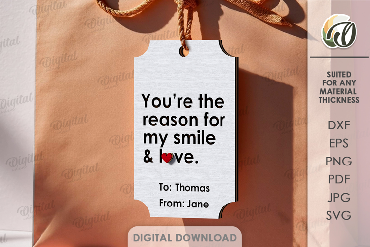 Valentine's Day Gift Tag Laser Cut. Valentine Gift SVG