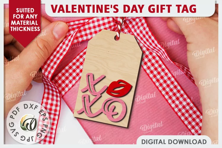 Valentine's Day Gift Tag Laser Cut Design . XOXO SVG