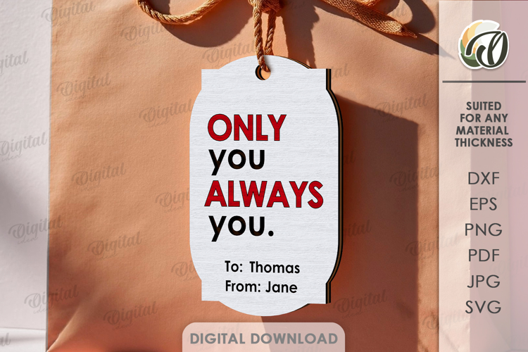 Valentine's Day Gift Tag Laser Cut. Valentine Gift SVG
