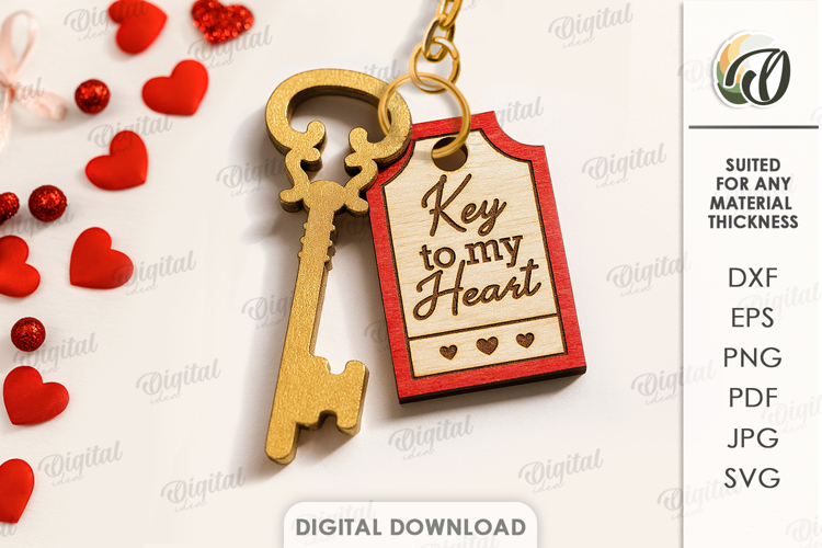 Valentines Day Key Laser Cut. Valentine Gift Tag SVG