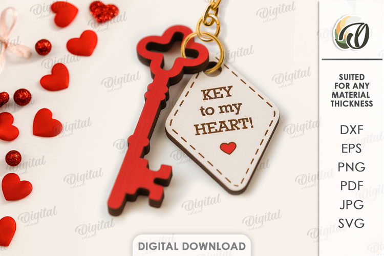 Valentines Day Key Laser Cut. Valentine Gift Tag SVG