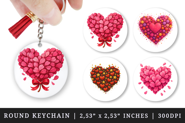 Valentines Day round keychain pintable sublimation design