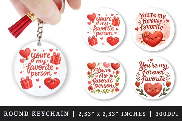 Valentines Day round keychain pintable sublimation design