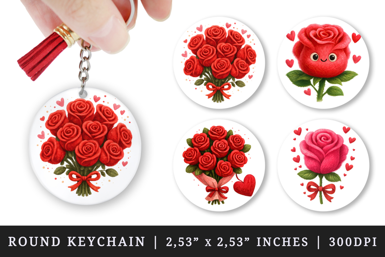 Valentine's Day round keychain pintable sublimation design