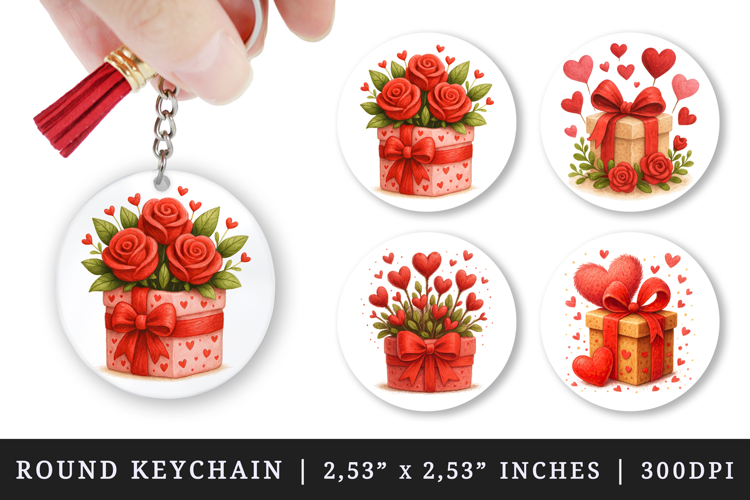 Valentines Day round keychain pintable sublimation design