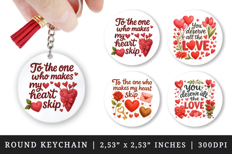 Valentine's Day round keychain pintable sublimation design