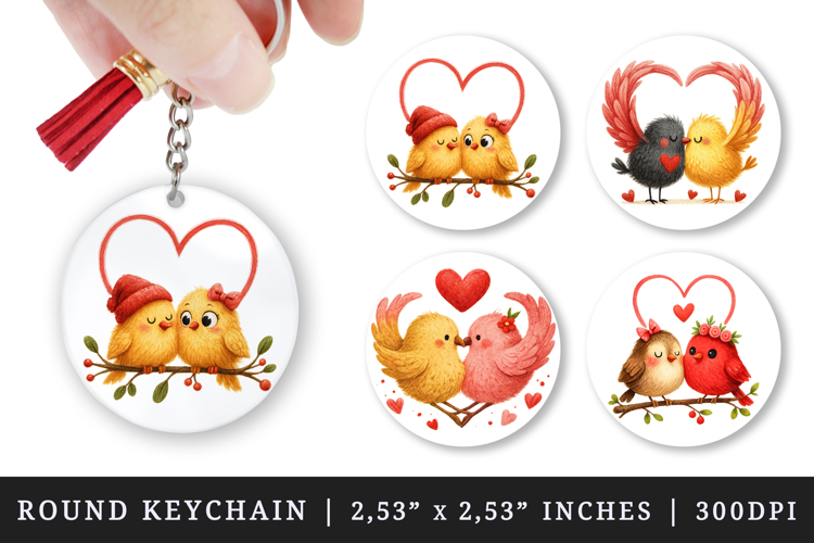 Valentines Day round keychain pintable sublimation design