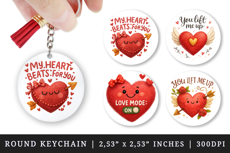 Valentine's Day round keychain pintable sublimation design