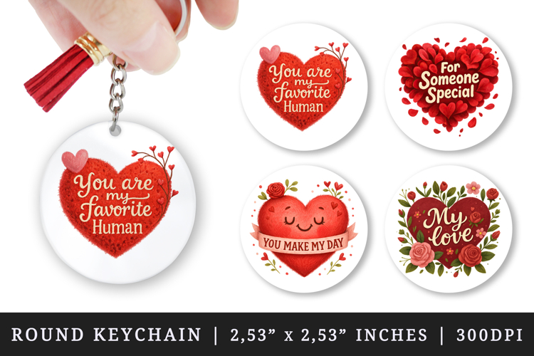 Valentines Day round keychain pintable sublimation design