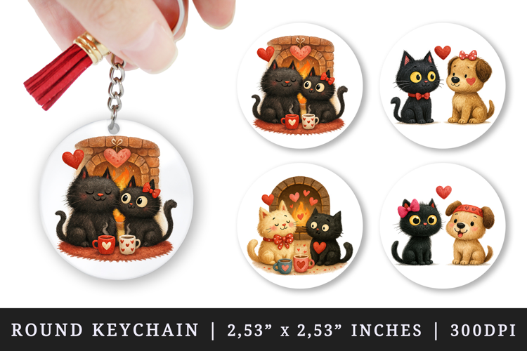 Valentine's Day round keychain pintable sublimation design