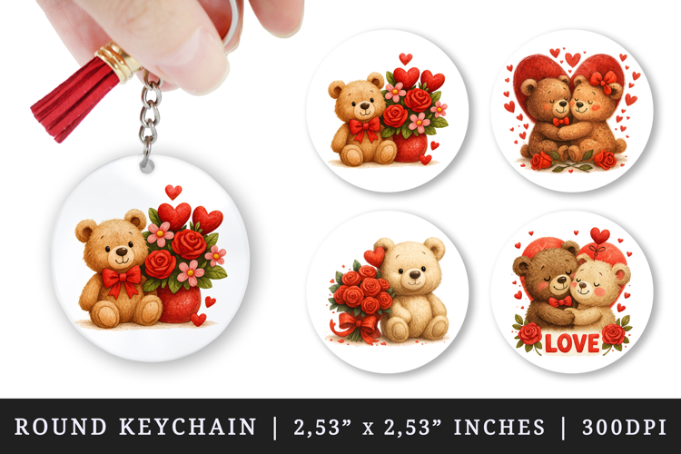 Valentines Day round keychain pintable sublimation design