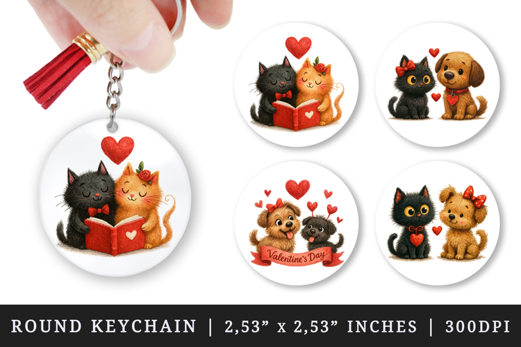 Valentine's Day round keychain pintable sublimation design