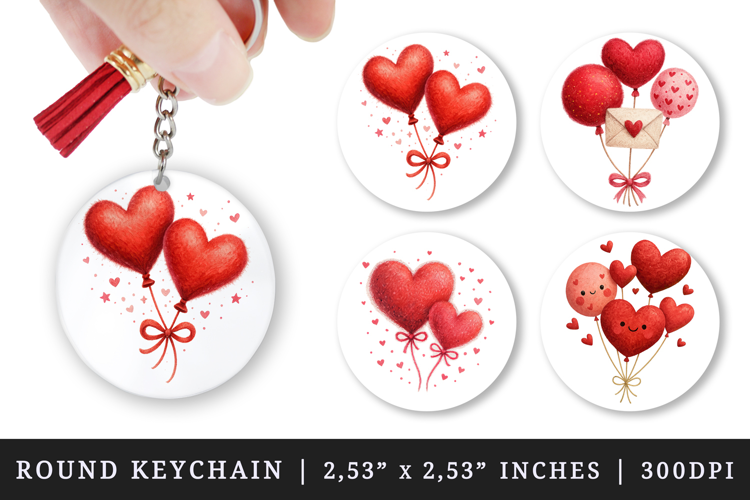Valentine's Day round keychain pintable sublimation design