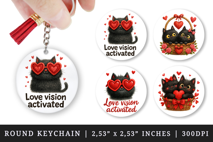 Valentines Day round keychain pintable sublimation design