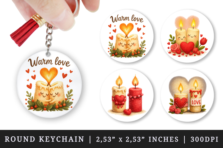 Valentines Day round keychain pintable sublimation design