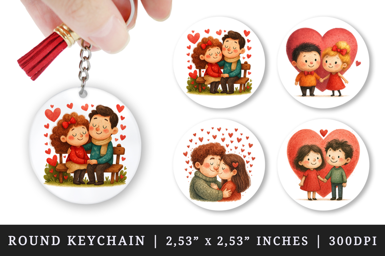 Valentine's Day round keychain pintable sublimation design