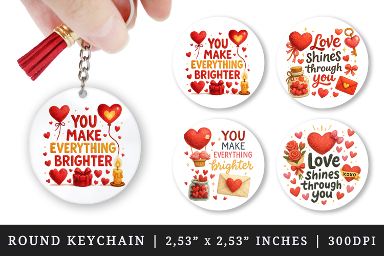 Valentine's Day round keychain pintable sublimation design