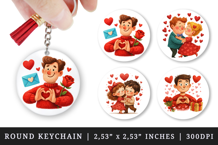 Valentines Day round keychain pintable sublimation design