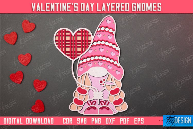 Valentines Day Layered Gnomes | Wall Art | Red Hearts | CNC