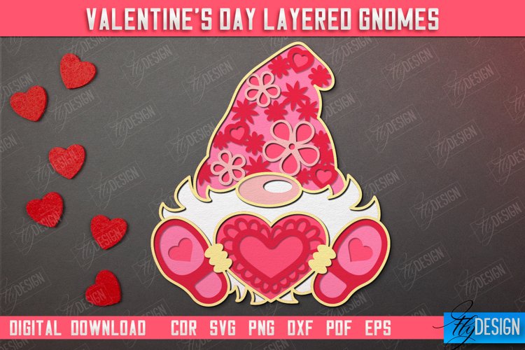 Valentines Day Layered Gnomes | Wall Art | Red Hearts | CNC