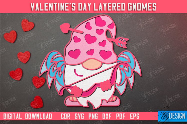 Valentine's Day Layered Gnomes | Wall Art | Red Hearts | CNC example image 1
