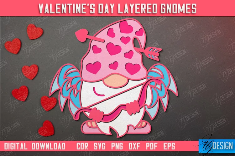 Valentine's Day Layered Gnomes | Wall Art | Red Hearts | CNC