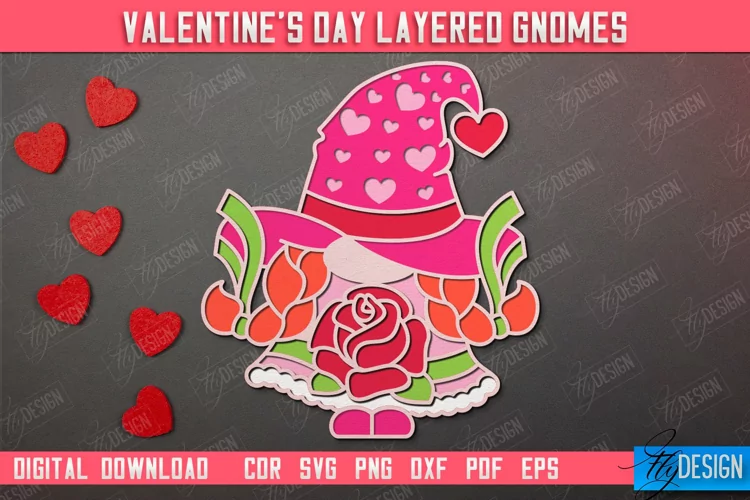 Valentine's Day Layered Gnomes | Wall Art | Red Hearts | CNC