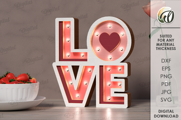 Valentines Day Led Nightlight Laser Cut. Night Lamp SVG