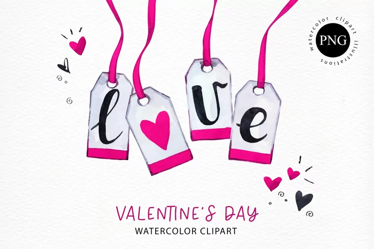 Valentine's Day LOVE clipart| Watercolor LOVE Tags print png